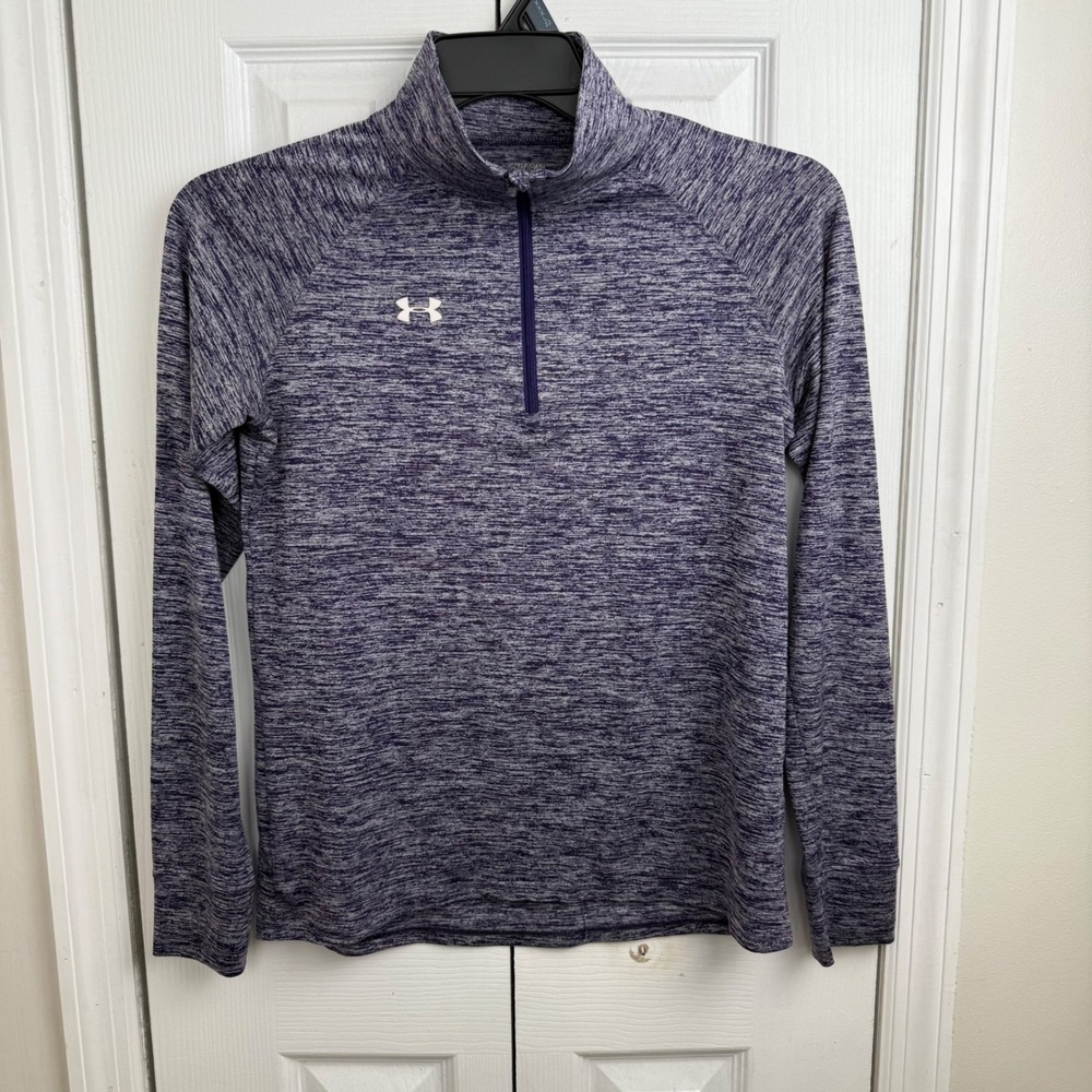 Under Armour Womens Purple Heathered Heatgear Quarter Zip Athletic Top XS